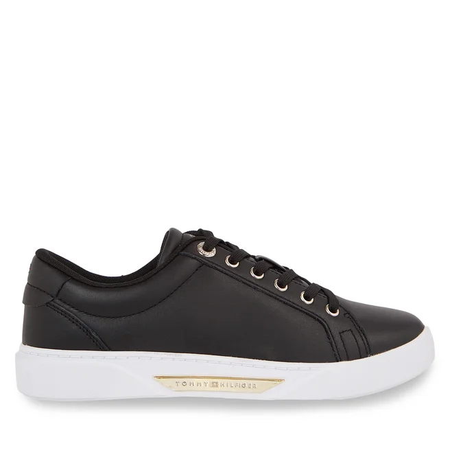 Tommy Hilfiger - Γυναικεία Αθλητικά Golden Hw Court Sneaker Black/Gold FW0FW07560-0GS Μαύρο