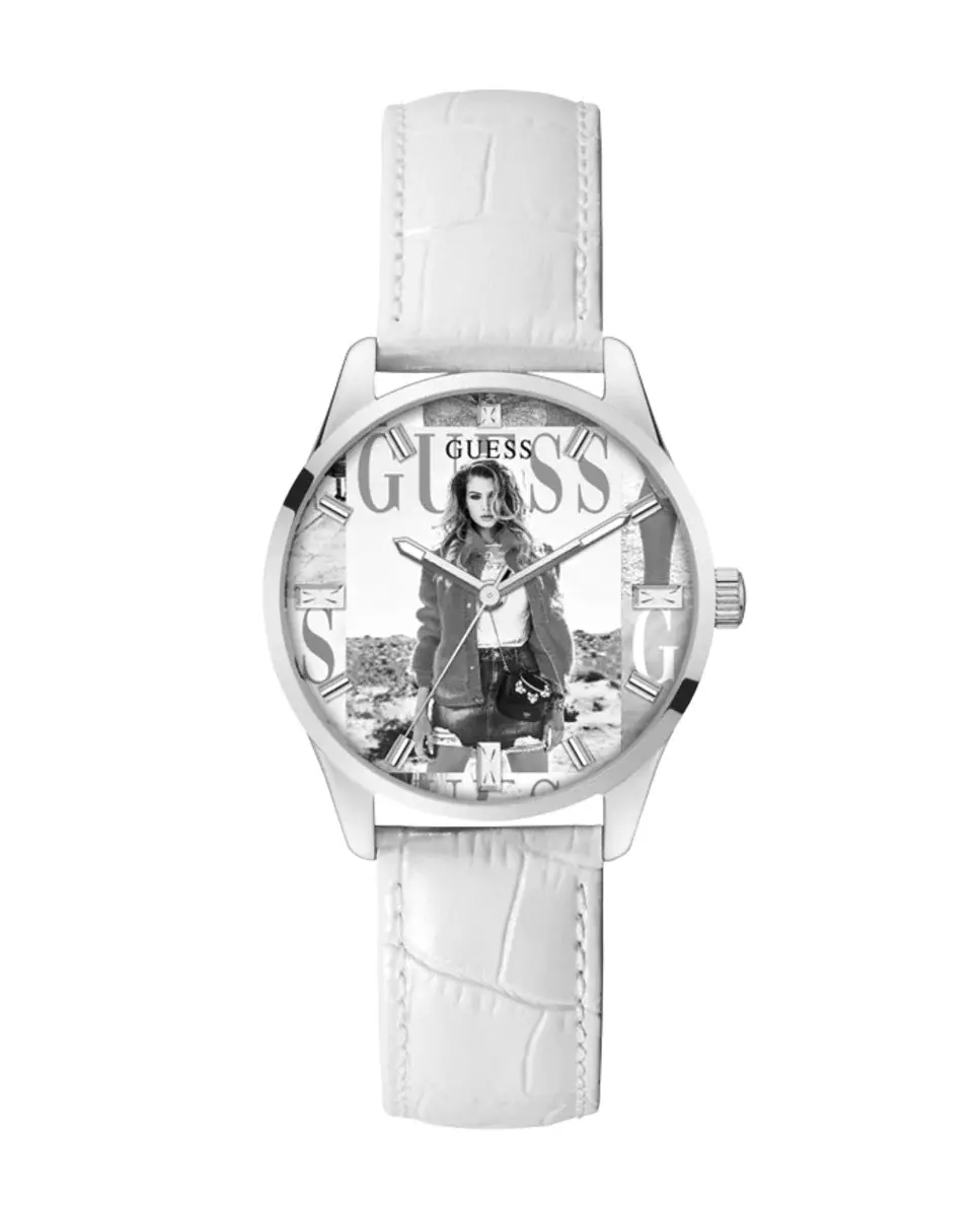 Guess - Ρολόι 36mm με Δερμάτινο Λουράκι σε Λευκό χρώμα