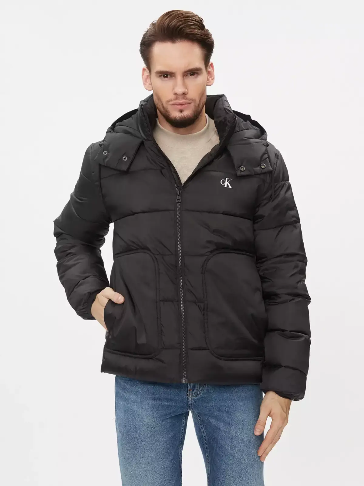 Calvin Klein - Ανδρικό Χειμωνιάτικο Μπουφάν Logo Tape Jacket J30J324330-BEH Μαύρο