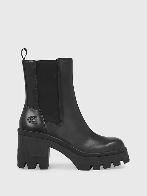 Calvin Klein - Γυναικεία Μποτάκια Chunky Heeled Chelsea Boot Lth YW0YW01112-0GT Μαύρα