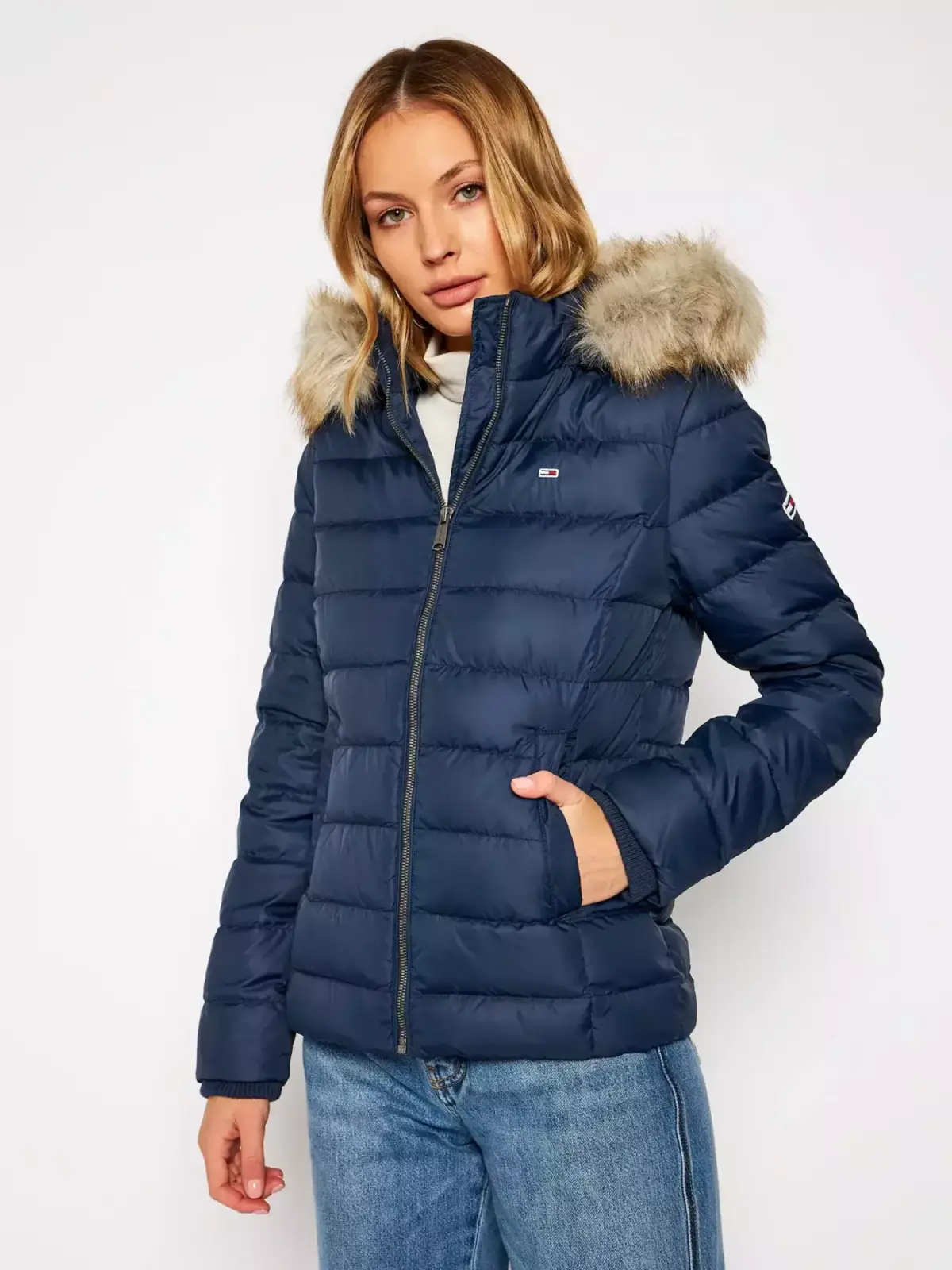 Tommy Hilfiger - Γυναικείο Μπουφάν Tjw Basic Hooded Down Jacket DW0DW08588-C87 Μπλε Ναυτικό