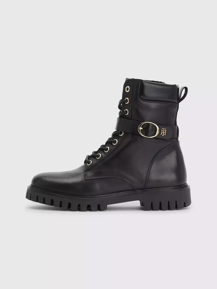 Tommy Hilfiger - Δερμάτινα Γυναικεία Αρβυλάκια Buckle Lace Up Boot FW0FW06734-BDS Μαύρα