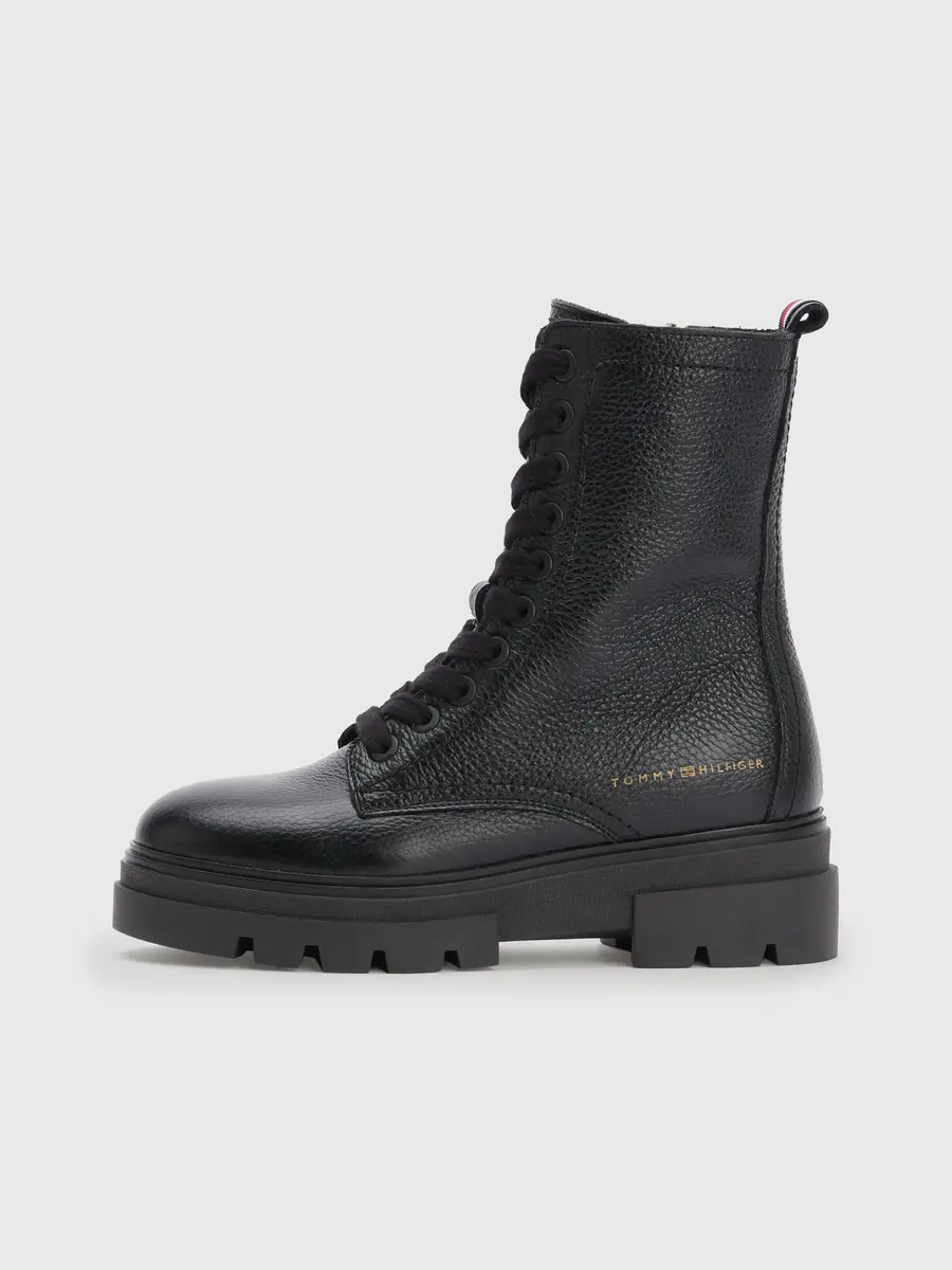 Tommy Hilfiger - Δερμάτινα Γυναικεία Αρβυλάκια Monochromatic Lace Up Boot FW0FW06732-BDS Μαύρα