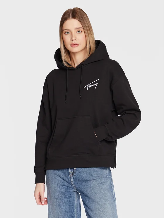 Tommy Hilfiger - Γυναικείo Φούτερ με Κουκούλα Signature DW0DW14853-BDS Μαύρο