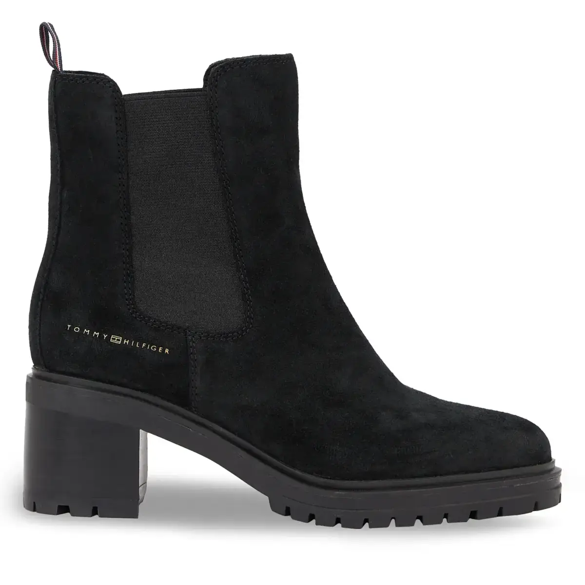 Tommy Hilfiger - Essential Suede Γυναικεία Chelsea Μποτάκια με Μεσαίο Τακούνι FW0FW07522-BDS Μαύρα