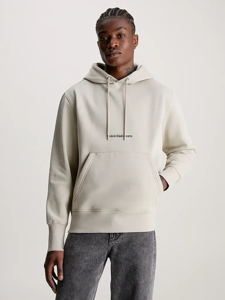 Calvin Klein - Ανδρικό Φούτερ με Κουκούλα και Τσέπες Institutional J30J322894-PED Μπεζ