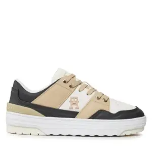 tommy hilfiger Δερμάτινα Γυναικεία sneakers th monogram basket sneaker lo fw0fw07756 aes Μπεζ