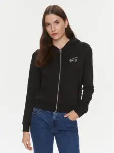tommy jeans reg signature zip thru Γυναικεία Ζακέτα με Κουκούλα dw0dw17338 bds Μαύρη