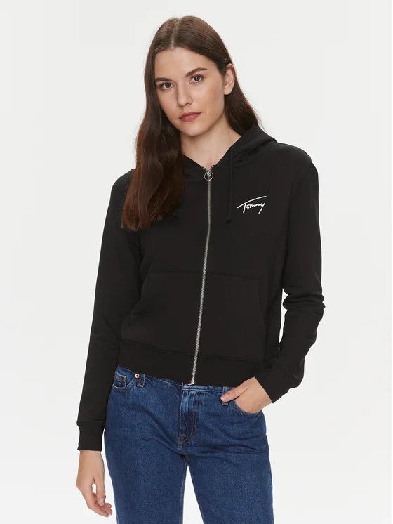 Tommy Hilfiger - Reg Signature Zip Thru Γυναικεία Ζακέτα με Κουκούλα DW0DW17338-BDS Μαύρο
