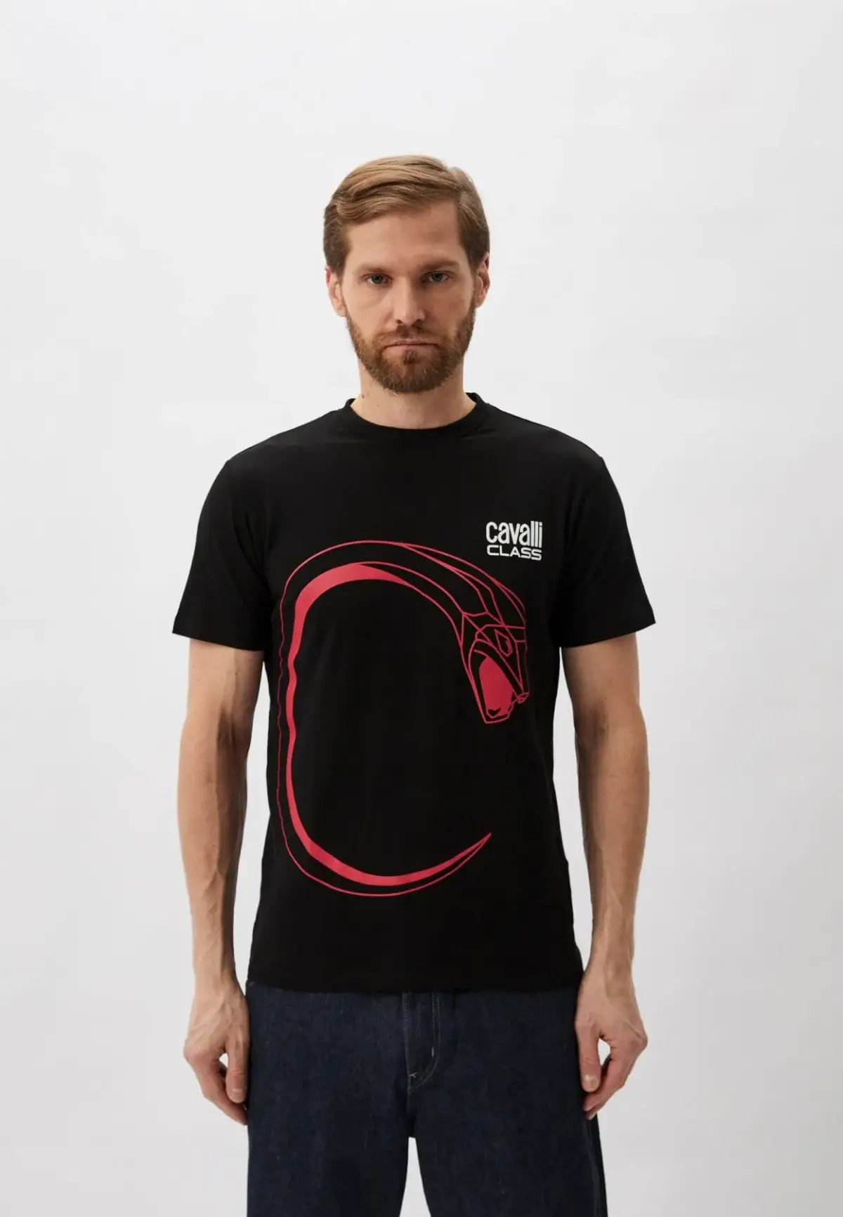 Cavalli Class - Ανδρική Μπλούζα T-Shirt Κοντομάνικη Regular Fit RXT60CJD060-05051 Μαύρο