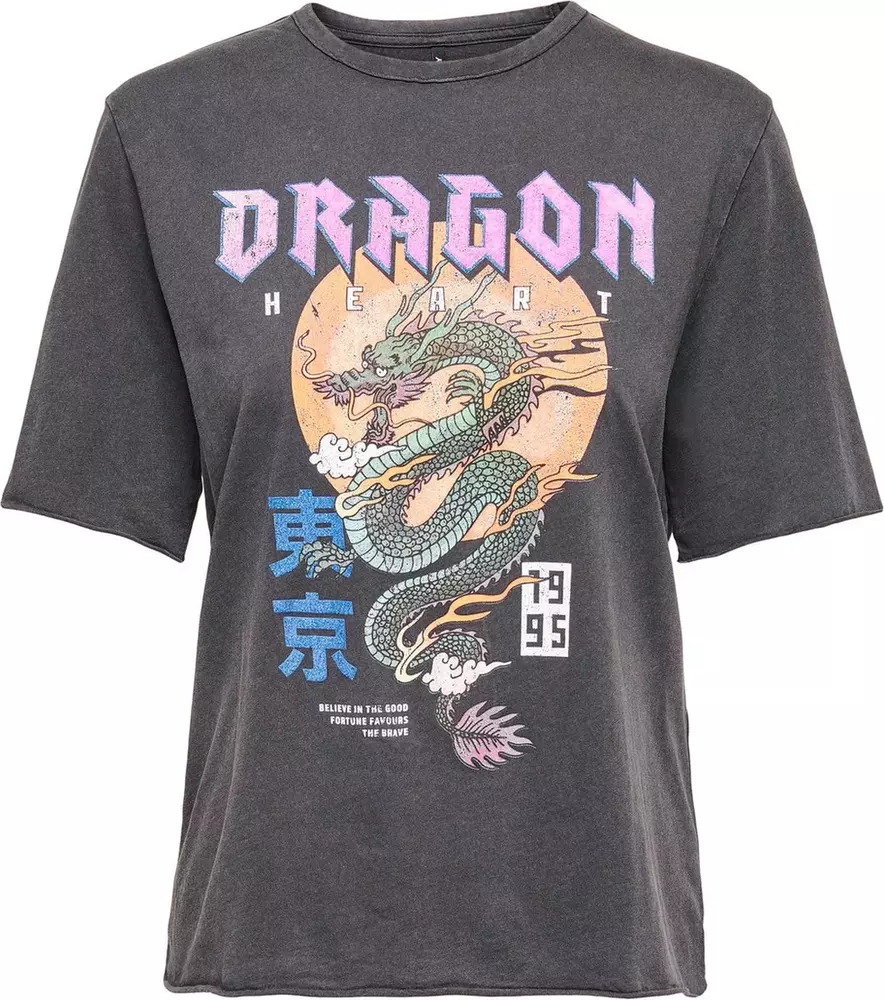 Only - Γυναικείο T-shirt με Στάμπα Japan Dragon 15274779 Μαύρο