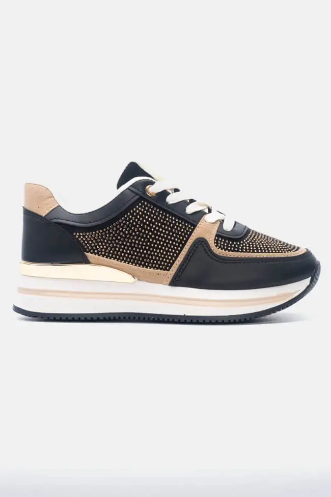 Luigi - Γυναικεία Sneakers σε Συνδυασμό Χρωμάτων με Strass 3885701 Μαύρο