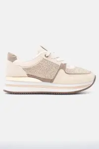 Luigi - Γυναικεία Sneakers σε Συνδυασμό Χρωμάτων με Strass 3885702 Μπεζ