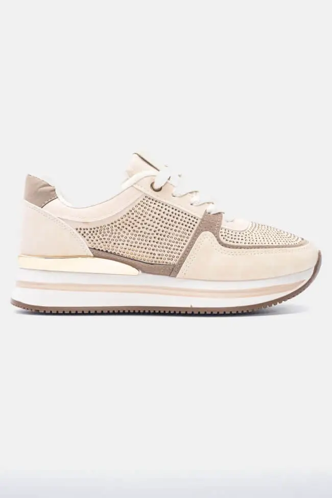 Luigi - Γυναικεία Sneakers σε Συνδυασμό Χρωμάτων με Strass 3885702 Μπεζ
