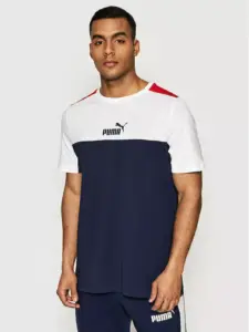 Puma - Essential Ανδρικό T-shirt με Λογότυπο 847426-06 Μπλε Ναυτικό/Λευκό/Κόκκινο