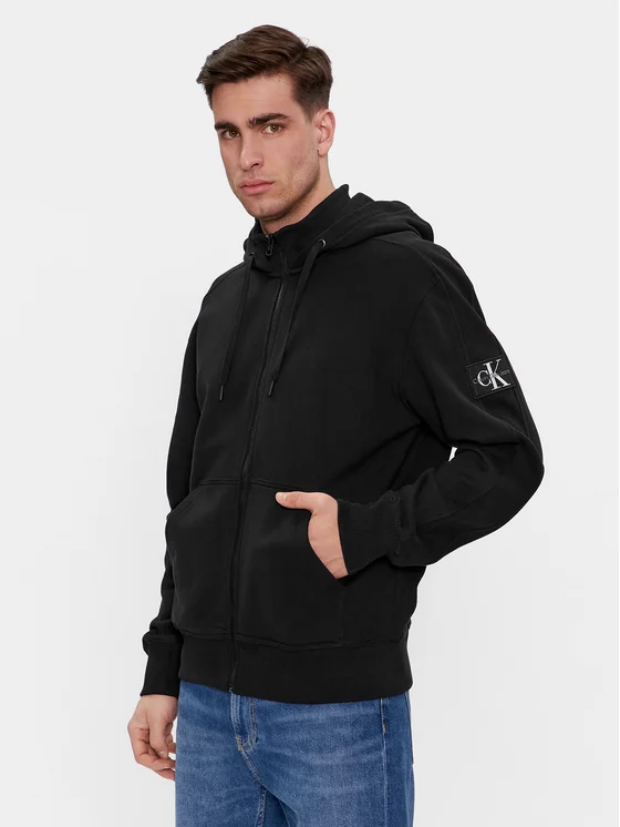 Calvin Klein - Ανδρική Ζακέτα Badge HWK Zip-Through με Φερμουάρ και Κουκούλα Regular Fit J30J324956-BEH Μαύρο