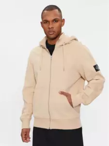 Calvin Klein - Ανδρική Ζακέτα Badge HWK Zip-Through με Φερμουάρ και Κουκούλα Regular Fit J30J324956-ΑΑΤ Μπεζ