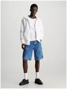 Calvin Klein - Ανδρική Ζακέτα Institutional Zip Through Hood με Φερμουάρ και Κουκούλα Regular Fit J30J325148-YAF Λευκό