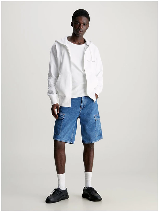 Calvin Klein - Ανδρική Ζακέτα Institutional Zip Through Hood με Φερμουάρ και Κουκούλα Regular Fit J30J325148-YAF Λευκό