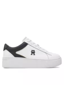 Tommy Hilfiger - Γυναικεία Δερμάτινα Sneakers Th Platform Court Sneaker FW0FW07910-0K5 Λευκό