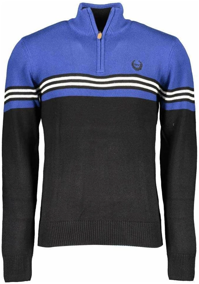 Gian Marco Venturi - Ανδρικό Πουλόβερ Half-Zip Μακρυμάνικο AU00423 Μαύρο/Μπλε