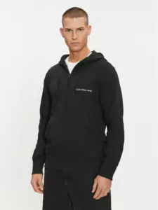 Calvin Klein - Ανδρική Ζακέτα Institutional Zip Through Hood με Φερμουάρ και Κουκούλα Regular Fit J30J325148-BEH Μαύρο