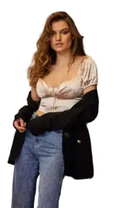Cento - Crop top σατινέ με φερμουάρ 1002900-400 Μπεζ