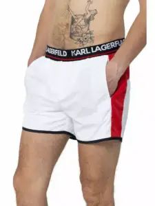 Karl Lagerfeld - Ανδρικό Μαγιό Σορτς με Ρίγες KL21MBS04-WHITE Λευκό
