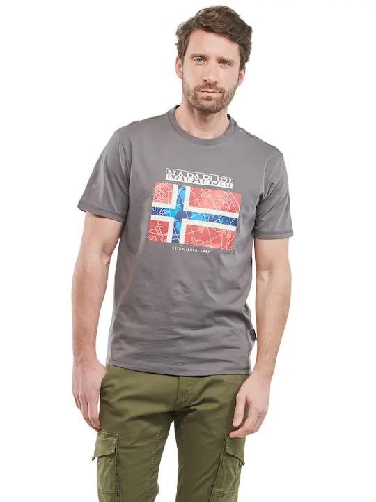 Napapijri - Ανδρικό T-shirt με Στάμπα NP0A4H22-H31 Γκρι