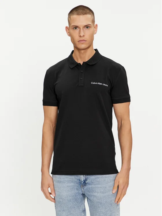 Calvin Klein - Ανδρική Μπλούζα Κοντομάνικη Polo Institutional Regular Fit J30J325495-BEH μαύρο