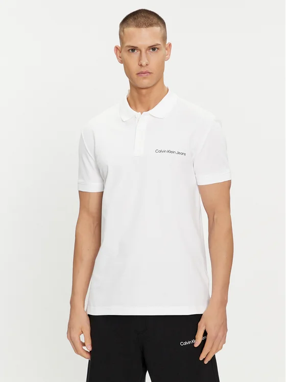 Calvin Klein - Ανδρική Μπλούζα Κοντομάνικη Polo Institutional Regular Fit J30J325495-YAF Λευκό