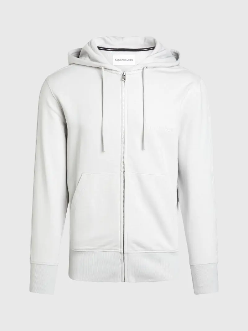 Calvin Klein - Ανδρική Ζακέτα Institutional Zip Through Hood με Φερμουάρ και Κουκούλα Regular Fit J30J325148-PC8 Γκρι