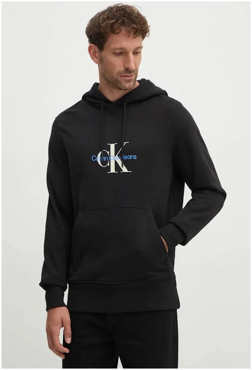 Calvin Klein - Ανδρικό Φούτερ Monologo Distressed με κουκούλα J30J326875-BEH Μαύρο