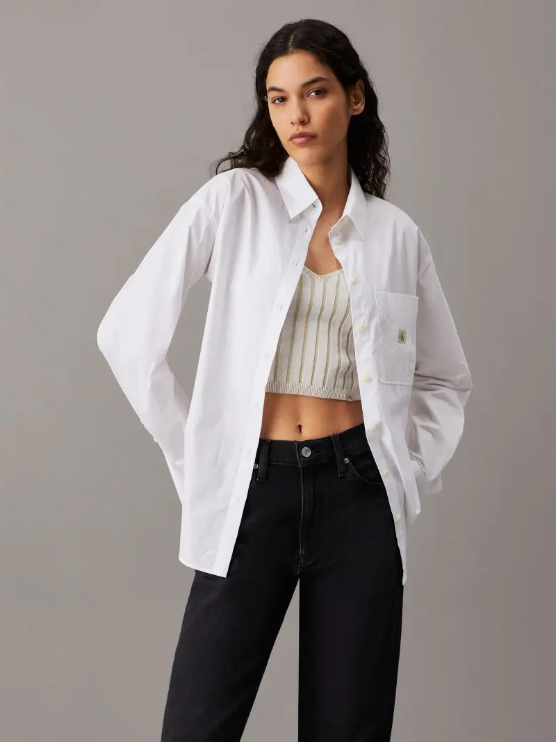 Calvin Klein - Γυναικείο Πουκάμισο Woven Label Relaxed Fit J20J224436-YAF Λευκό