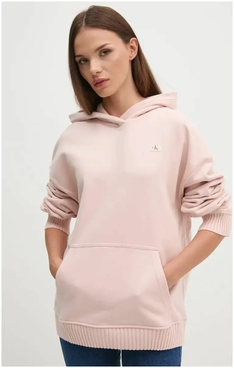 Calvin Klein - Γυναικείο Φούτερ με Κουκούλα Woven Label Peached J20J224173-TER Ροζ