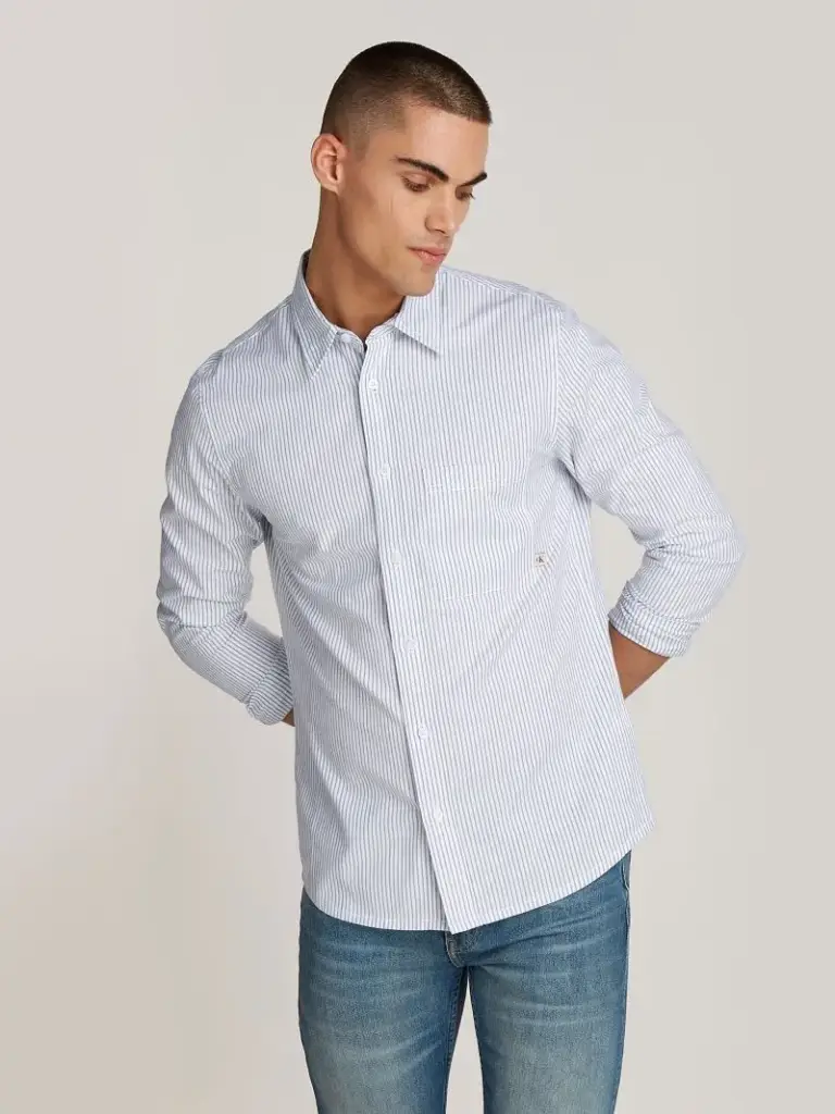 Calvin Klein Jeans - Ανδρικό Πουκάμισο Μακρυμάνικo Oxford Regular Fit J30J326182-0FB Λευκό/Ριγέ