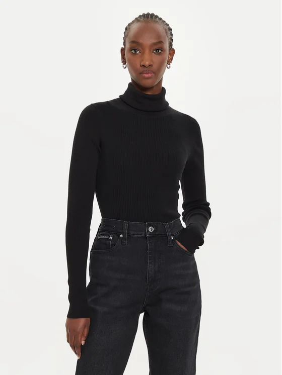 Calvin Klein Jeans - Γυναικείο Ζιβάγκο Label Roll Neck Regular Fit J20J224225-BEH Μαύρο