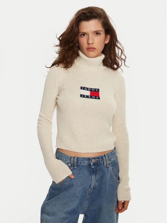 Tommy Hilfiger - Γυναικείο Μακρυμάνικο Ζιβάγκο Flag Regular Fit DW0DW18678-HCV Εκρού