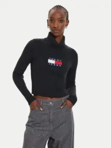 Tommy Hilfiger - Γυναικείο Μακρυμάνικο Ζιβάγκο Flag Regular Fit DW0DW18678-HEV Μαύρο