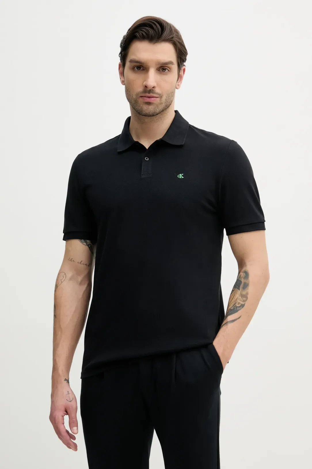 Calvin Klein - Ανδρική Μπλούζα Κοντομάνικη Polo Monogram Pique Plein Air Regular Fit LV040EM269-UB1 Μαύρο