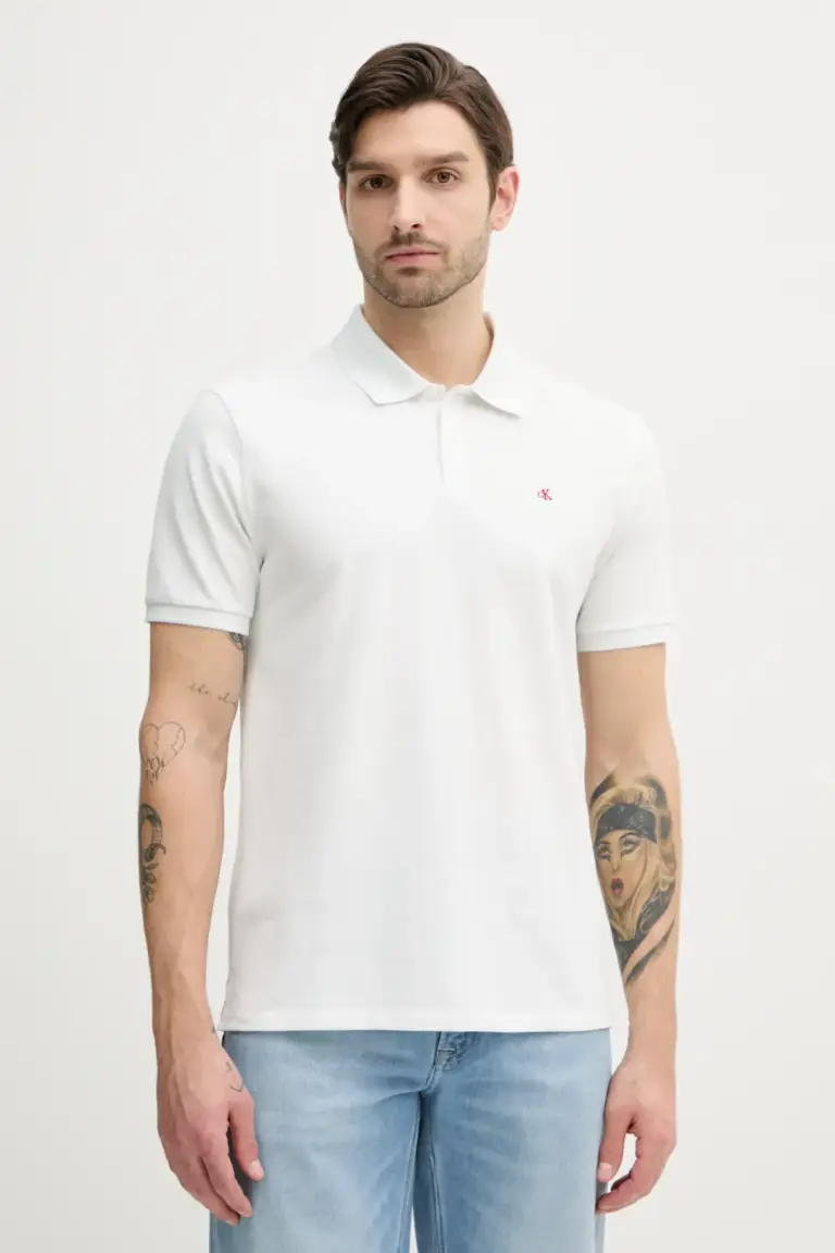 Calvin Klein - Ανδρική Μπλούζα Κοντομάνικη Polo Monogram Pique Plein Air Regular Fit LV040EM269-YAD Λευκό