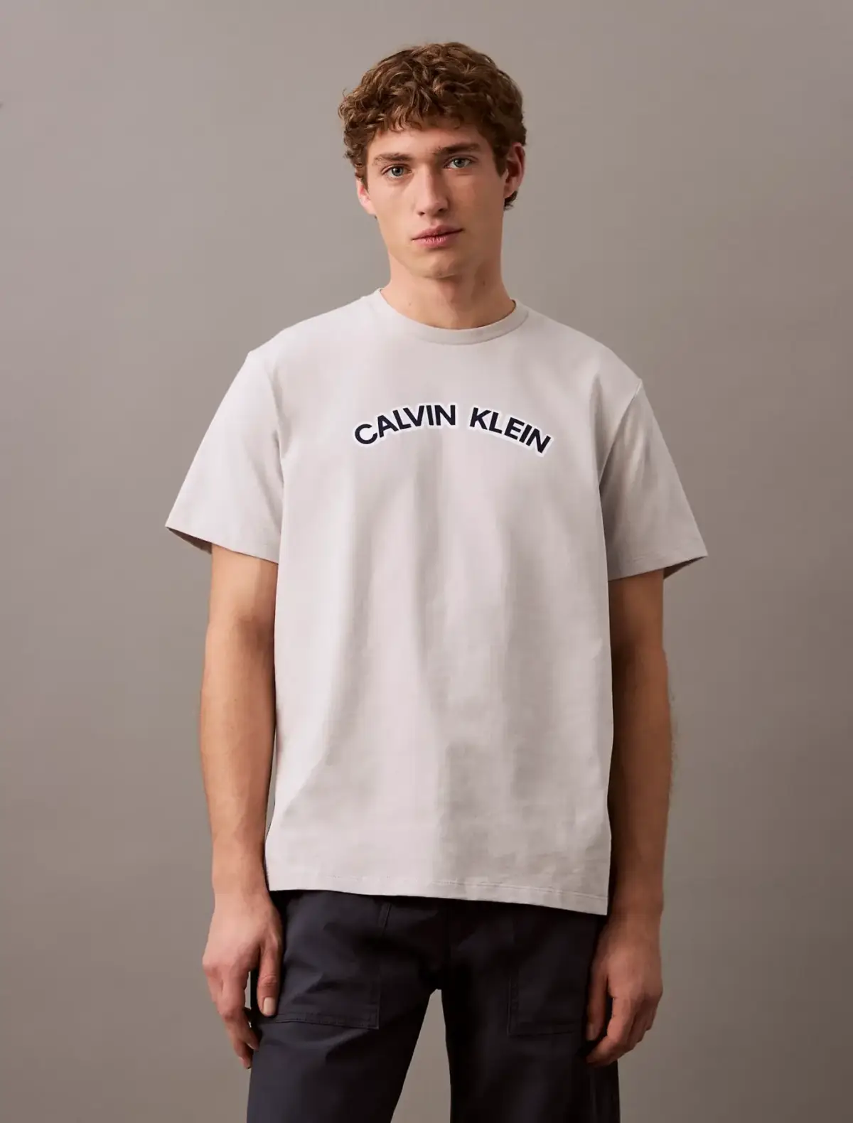 Calvin Klein - Ανδρικό T-shirt Curved Logo Regular Fit LV04RB849G-6XU Γκρι