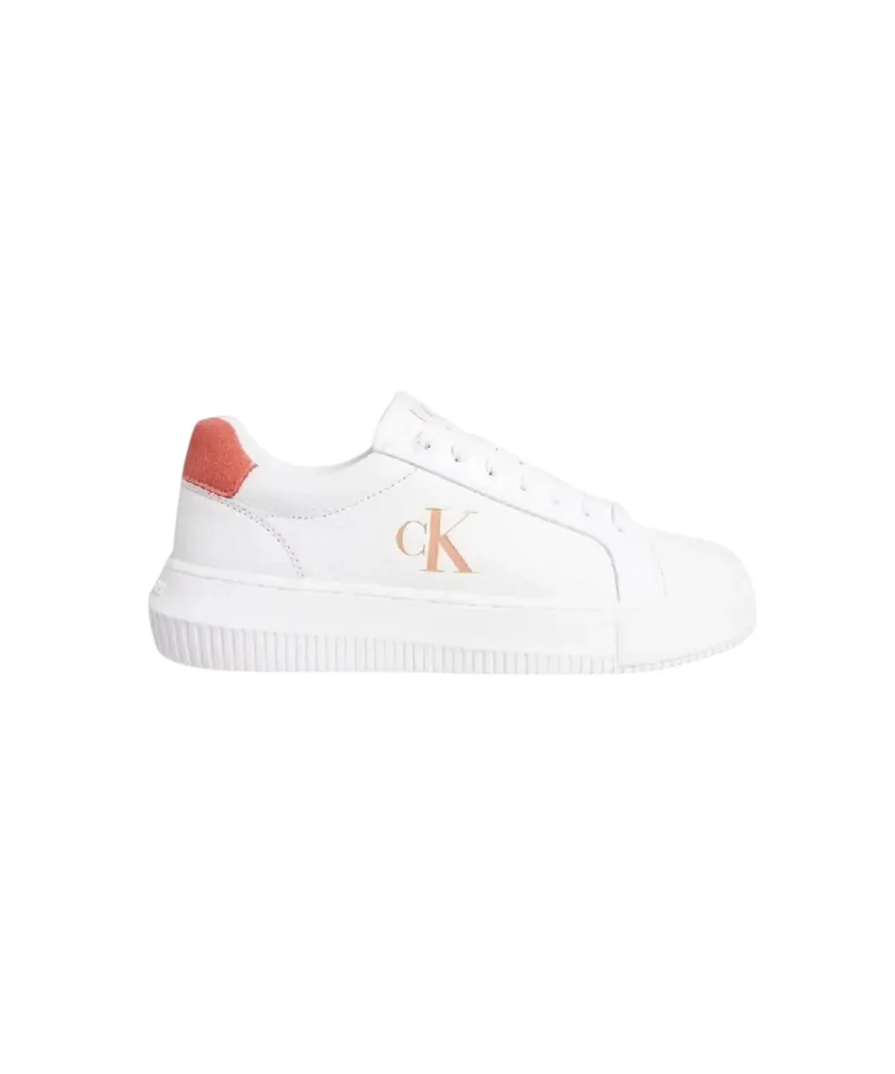 Calvin Klein- Γυναικεία Δερμάτινα Sneakers Chunky Cupsole Low Laceup Lth Ml YW0YW01670-0K6 Λευκό