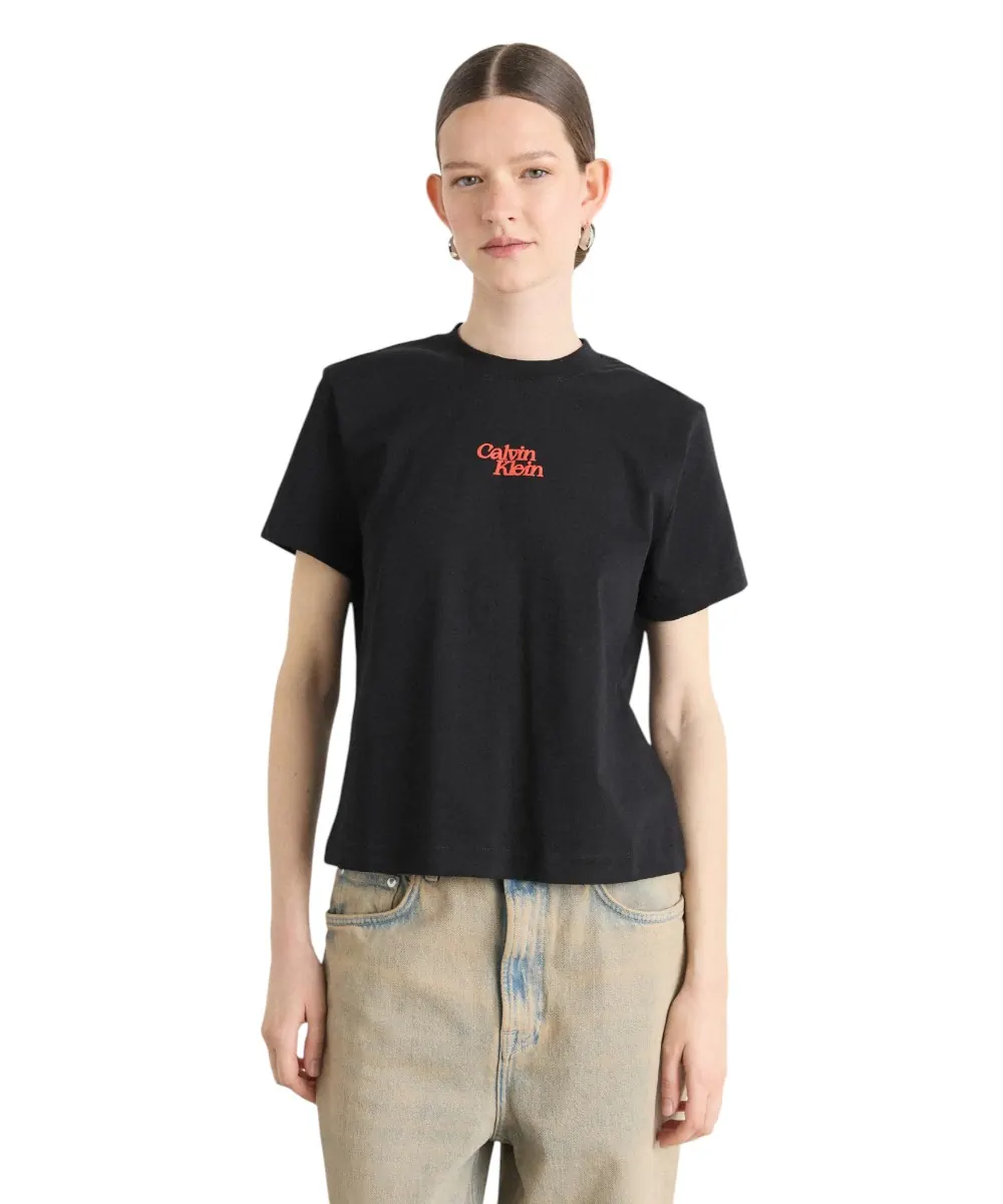Calvin Klein - Γυναικείο T-Shirt SS Flocked Logo CN Tee Regular Fit LV047B851G-UB1 Μαύρο