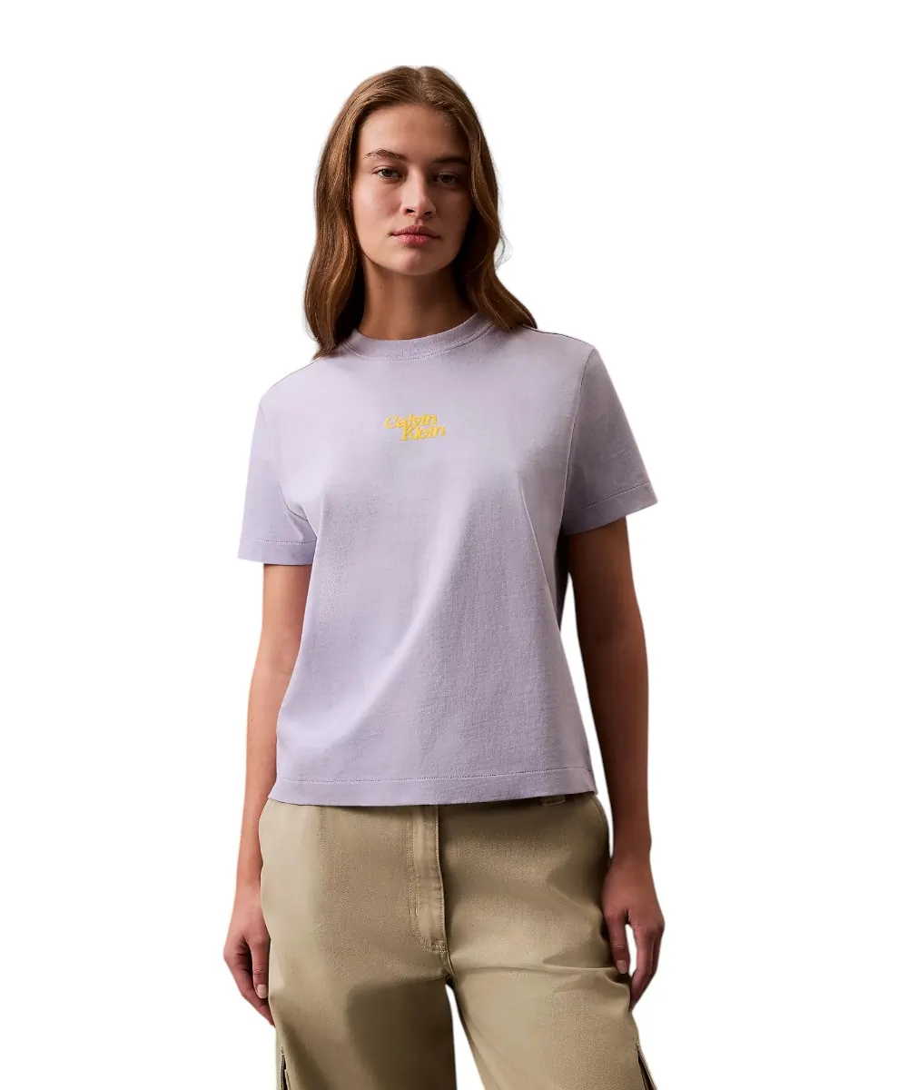 Calvin Klein - Γυναικείο T-Shirt SS Flocked Logo CN Tee Regular Fit LV047B851G-VVH Λεβάντα
