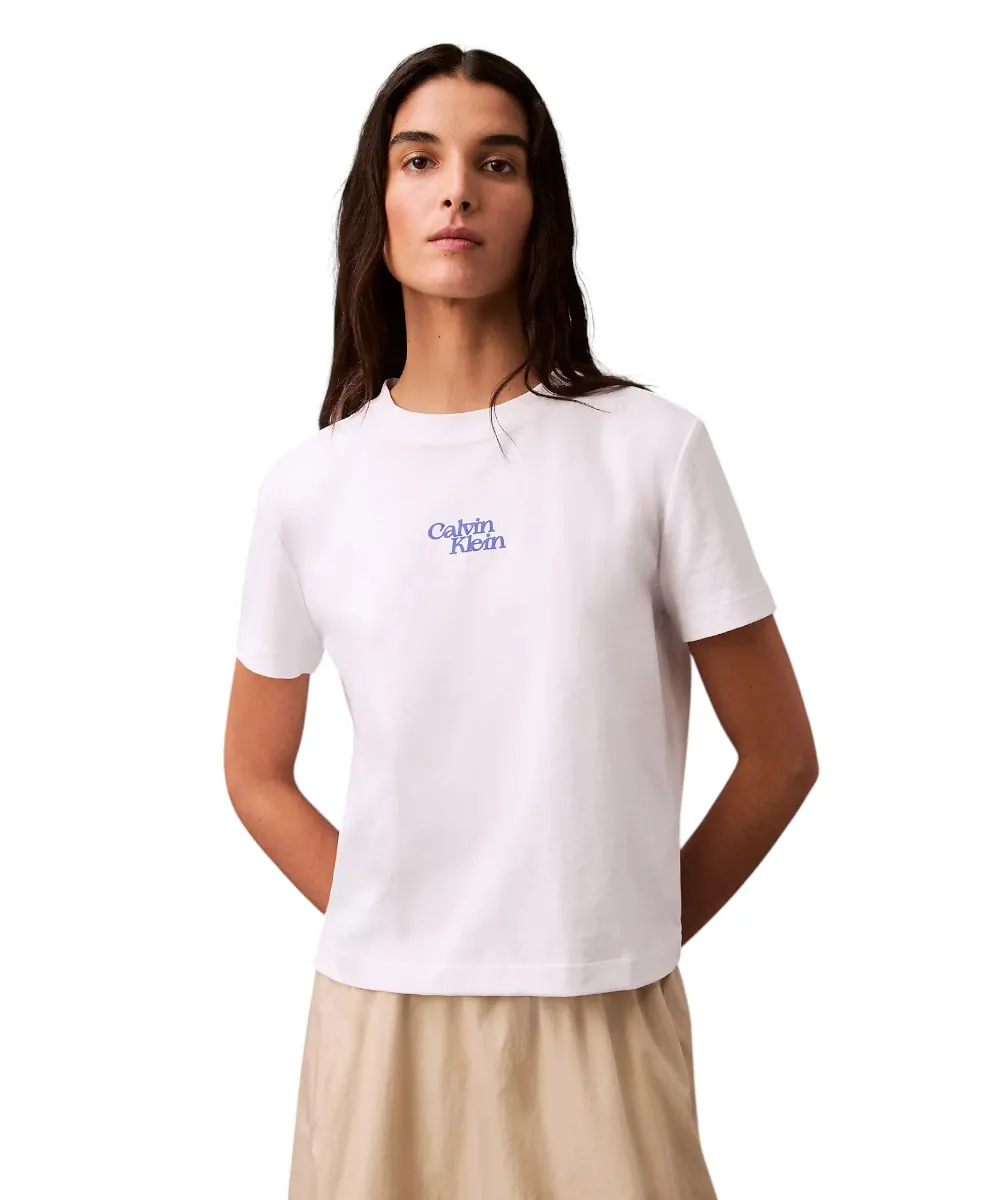 Calvin Klein - Γυναικείο T-Shirt SS Flocked Logo CN Tee Regular Fit LV047B851G-YAA Λευκό