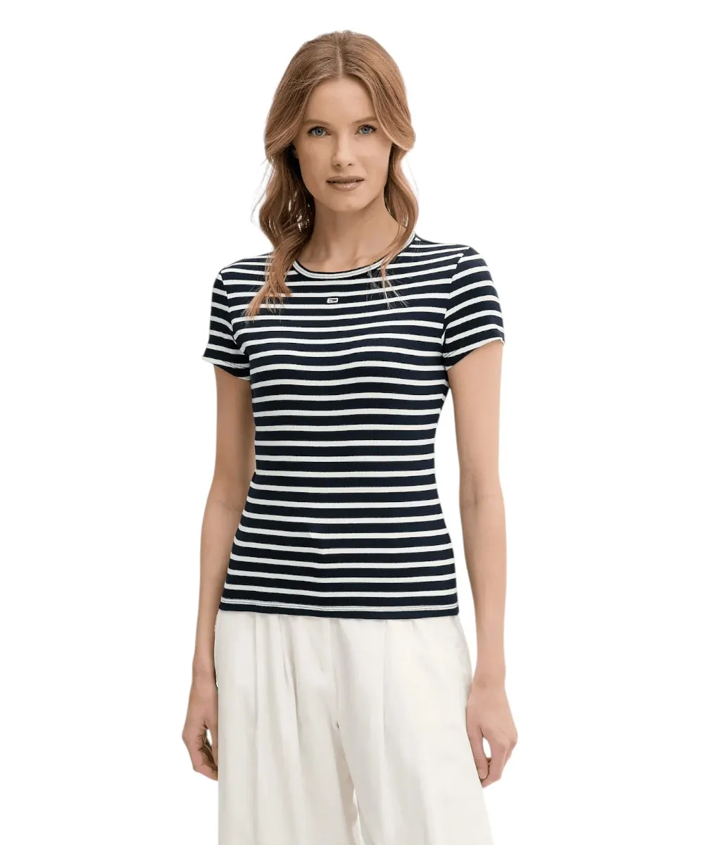 Tommy Hilfiger - Γυναικείο T-shirt Essential Rib-Knit Slim Fit DW0DW17383-0A6 Μπλε Ναυτικό
