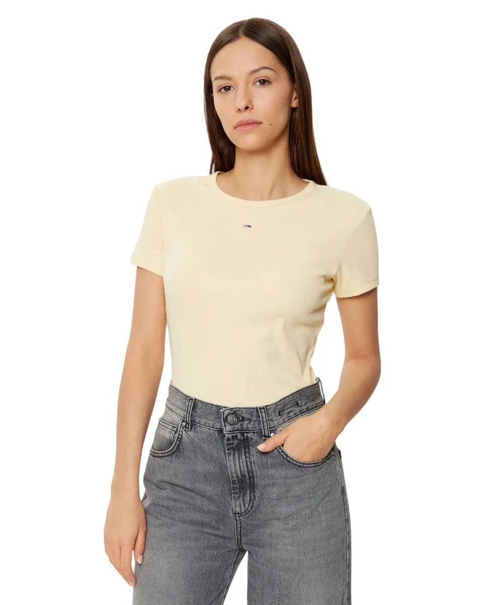 Tommy Hilfiger - Γυναικείο T-shirt Essential Rib-Knit Slim Fit DW0DW17383-ACG Μπεζ