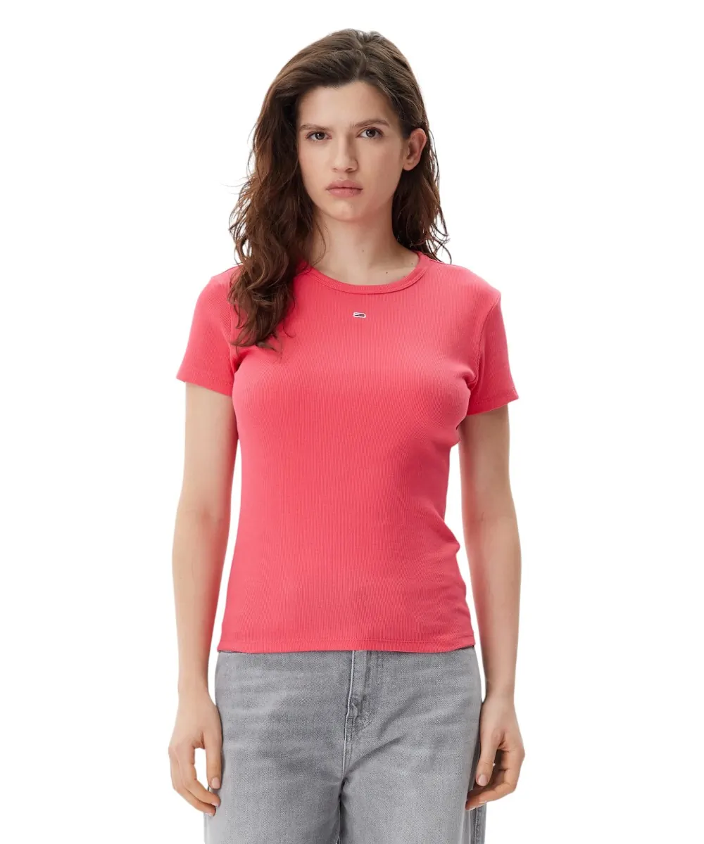 Tommy Hilfiger - Γυναικείο T-shirt Essential Rib-Knit Slim Fit DW0DW17383-XI2 Ροζ