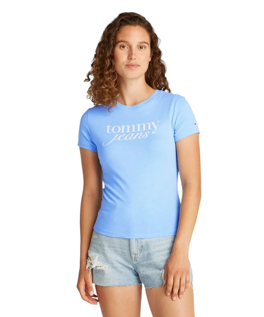 Tommy Hilfiger - Γυναικείο T-shirt Essential Slim Fit DW0DW19447-C12 Γαλάζιο